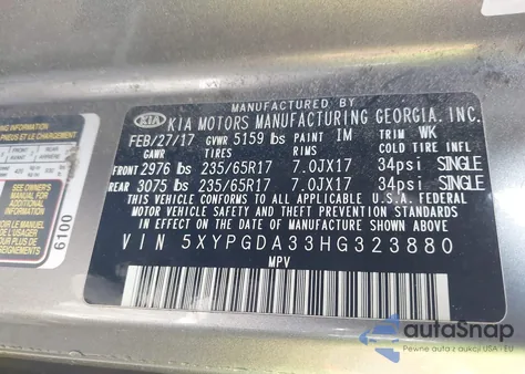 2017 Kia Sorento 2.4L Lx from USA, damaged, VIN 5XYPGDA33HG323880